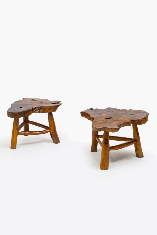 Pair of Rustic Fruitwood Tables, c. 1960