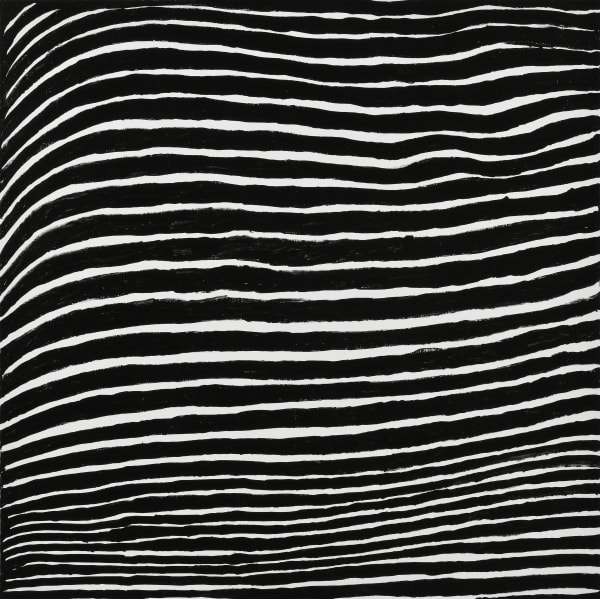 Yayoi Kusama CALLING FROM THE SKY, DOUBTLESS, TRANSPARENT IN ITS SHADE OF BLUE EMBRACED WITH THE SHADOW OF ILLUSION CUMULONIMBI ARISE SOUNDS OF TEARS, SHED UPON EATING THE COLOUR OF COTTON ROSE, 2019 Acrylic on canvas 100 x 100 cm