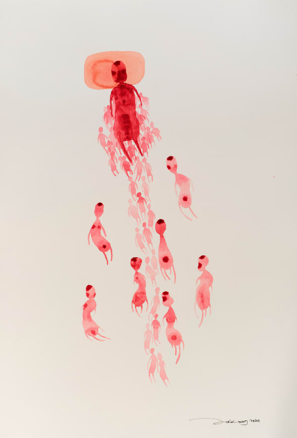 Zai Kuning RED 4 - For the pillow we know through smell, 2024 Batik dye on paper 82 x 54.5 cm