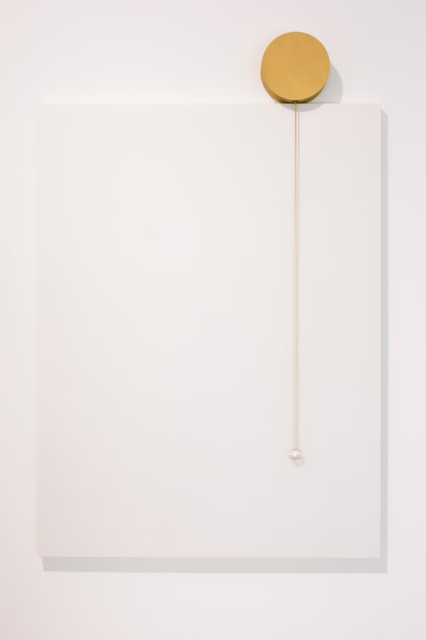 Tsuyoshi Hisakado Pause, 2022 Brass, stainless steel, lens, clock movement, battery, paper, panel 92.3 x 60.6 x 4.1 cm