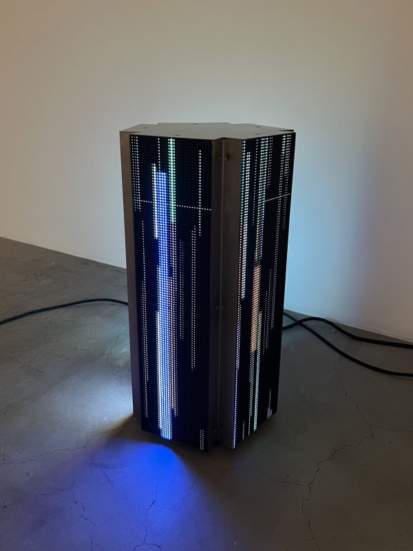 Chen Wei Trouble Garden: Falling Rain, 2024 LED light board, stainless 26.6 x 26.6 x H52.9 cm