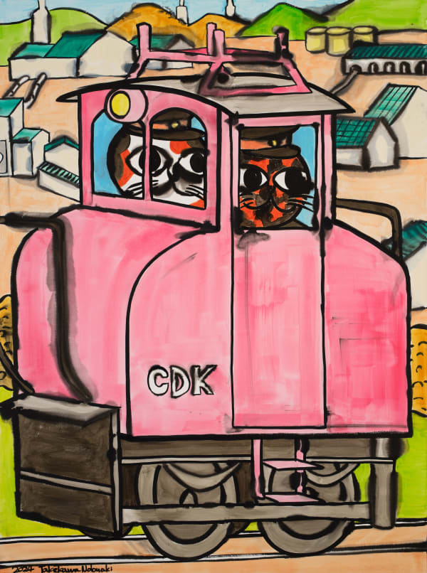 Nobuaki Takekawa Electric Locomotive For Mining, 2024 Ink, acrylic on paper mounted on wooden board 130.3 x 97 cm