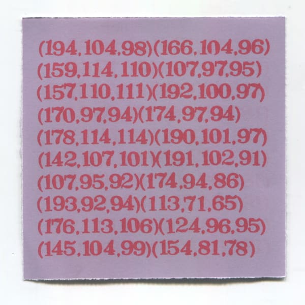 Zhao Yao Jing Zhen Hong RGB (I), 2023-2025 Numerals, water-based ink, paint, pencil, spiral book, paper, spot-color printing Variable numbers of paper (75 × 75 mm each)