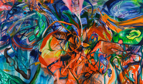 Mannat Gandotra The Acrobats, 2024 Acrylic on canvas 200 x 340 cm (2 Panels, 200 x 170 cm each)