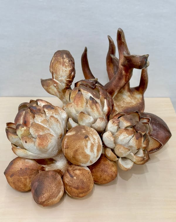 Soe Yu Nwe Snake Fruit Flower Tree, 2024 Slip, oxides, underglaze, wood fired, cone 10 21 x 25 x 30 cm