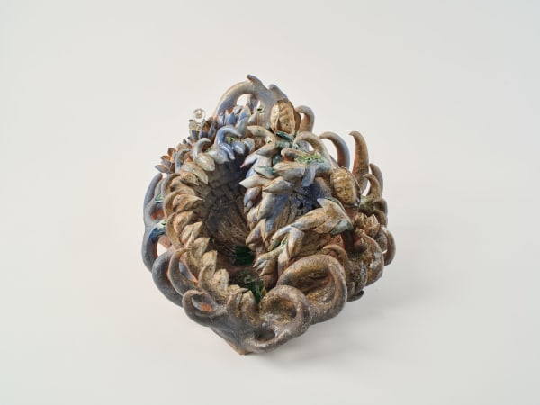 Soe Yu Nwe Kannon x Guanyin x Dentata #1, 2025 Woodfired ceramics, cold-worked glass, epoxy 21 x 32 x 42 cm