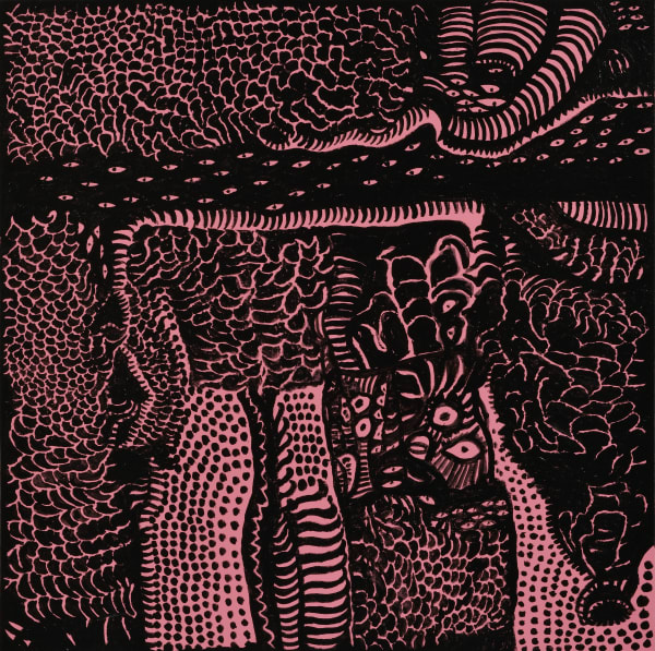 Yayoi Kusama FIGURE OF THE MIDNIGHT DARKNESS OF THE UNIVERSE THAT I DEDICATED ALL MY HEART, 2019 Acrylic on canvas 100 x 100 cm