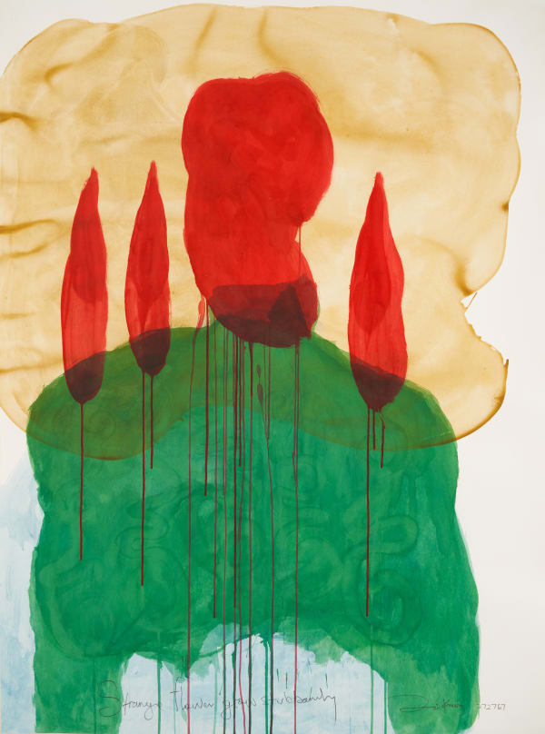 Zai Kuning Strange flower grow stubbornly, 2021 Turmeric, chilli powder and batik dye on paper 147 x 110 cm