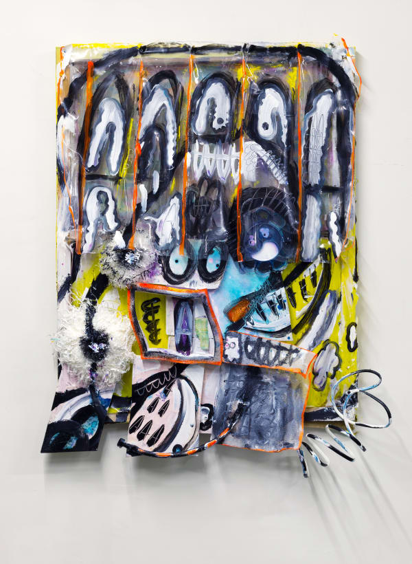 PAPAPEPIA A's Self Prove, 2018 PVC, acrylic, wooden frame, plastic, plastic foam, metal hoses, copper wire, screw, paper 120 x 90 cm
