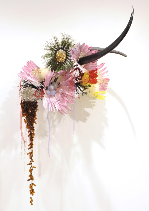 Rina Banerjee, Ground had risen to sprout new plant, uttered first spoken its difference from black black soil toward a white tight sky, a colored sapling winged but bashful gifted a diversity with one sharp bite of chromosomes monstrous as it devoured what it is in air, 2013