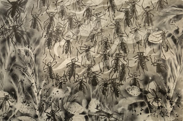 Nobuaki Takekawa Mosquitoes’ Resistance Against Fogging, 2020 Ink and spray paint on paper 149 x 224 cm