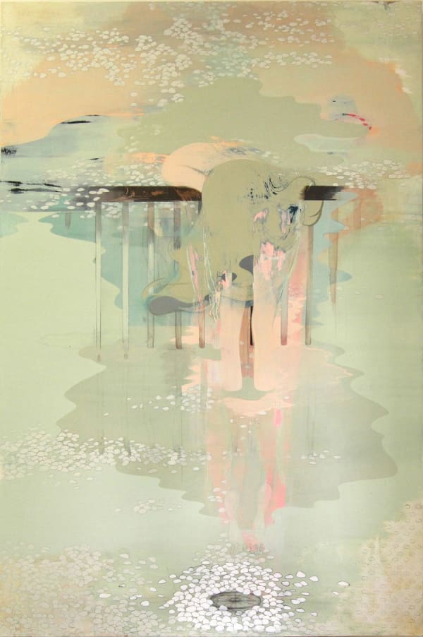 Tomoko Kashiki Draping Sky, 2008 Acrylic, Japanese ink, pencil, cotton, wooden panel 145.5x97cm
