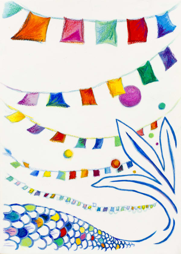 BuBu de la Madeleine A Mermaid’s Territory - Parade #001, 2022 Acrylic, pastel and coloured pencil on paper 27.4 x 19.5 cm