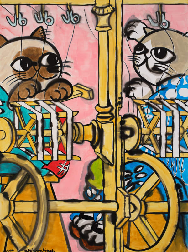 Nobuaki Takekawa Work to Earn Your Own Money, 2024 Ink, acrylic on paper mounted on wooden board 130.3 x 97 cm