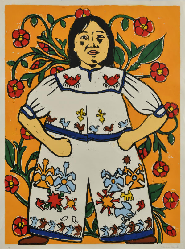 Nobuaki Takekawa Camellia Flower & Ethnic Costume, 2020 Woodblock print on paper 130 x 97 cm Edition of 5