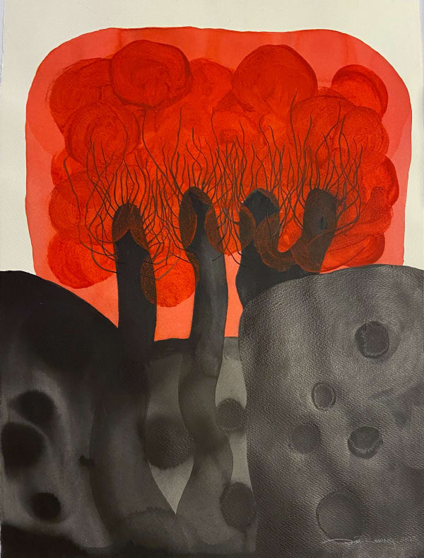 Zai Kuning Secrecy of Plant in Darkness 11, 2023 Batik dye, chilli powder, pencil and ink on paper 75.7 x 56 cm