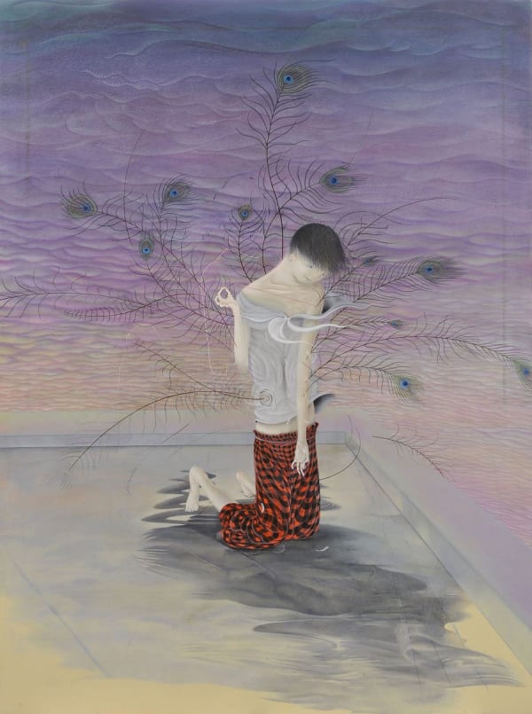 Tomoko Kashiki I was Once Full of Birds' Feather, 2014 Acrylic, linen, wooden panel 130.3 x 97 cm