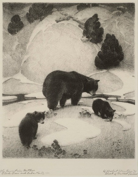 W(illiam) Herbert (“Buck”) Dunton The Mountain Mother/Black Bear and Cubs, d. 1931 12 x 10 inches