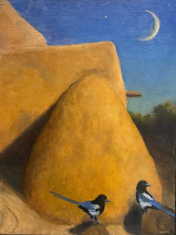 Frank Croft Magpies and Crescent Moon, d. 2024 12 x 9 inches