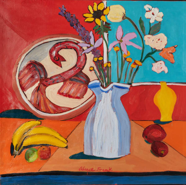 Alyce K. Frank, Still Life with Flowers And Moroccan Dish