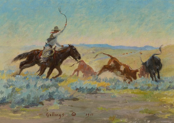 E. William Gollings Roundup Time, d. 1911 7 x 10 inches