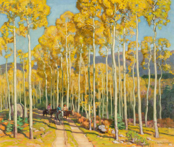 E. Martin Hennings Riders in Aspens, c. 1925 25 x 30 inches