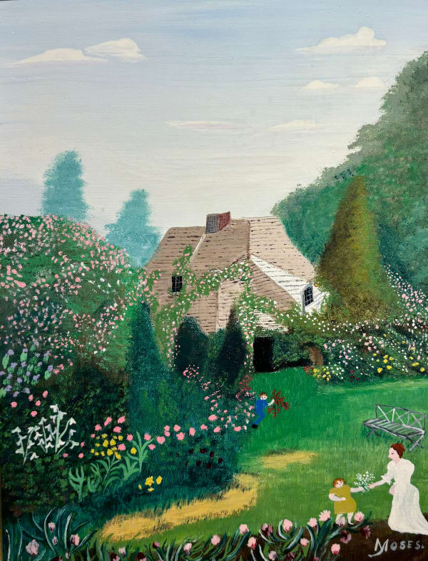 Grandma Moses, In the Rose Garden, d. 1950