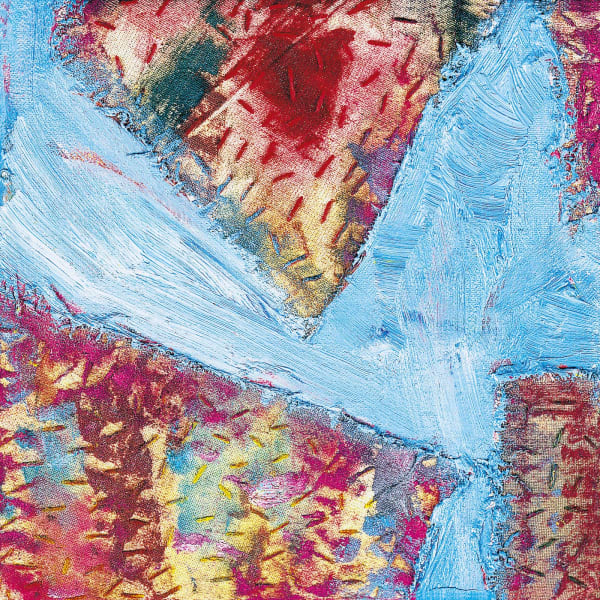 Jodhpur blue, 2000 Oil, painted cloth stitched on canvas 6 x 6 in