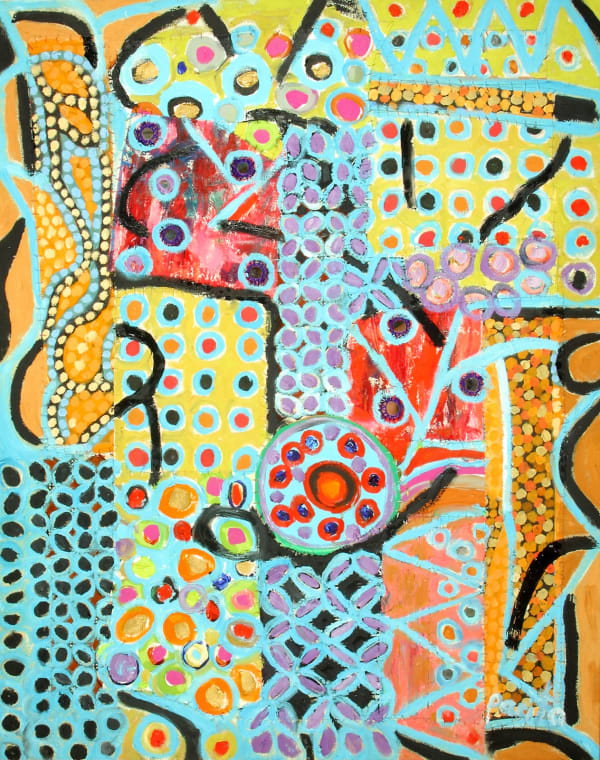 I remember the blues in Helsinki, 2001 Oil, mirrors, painted cloth stitched on canvas 37 x 30 in