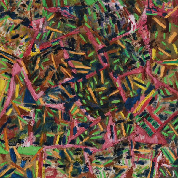 Tumultuous celebration, 2001 Oil, painted canvas, painted cloth stitched on canvas 39 x 39 in 100 x 100 cm