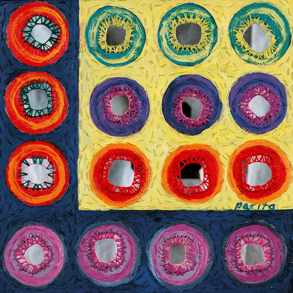 Honey and Saffron, 2000 Oil, mirrors stitched on canvas 12 x 12 in 30 x 30 cm