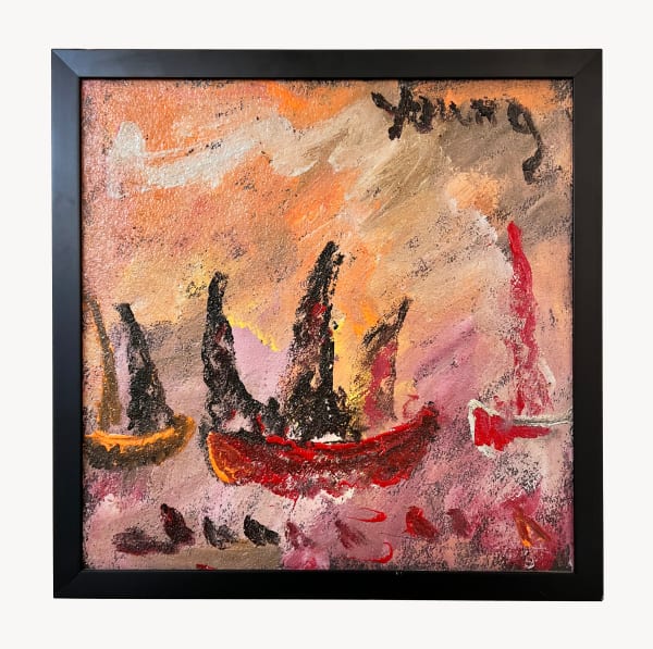 Purvis Young Coming to America, N.D. Mixed media on wood 17 1/2 x 17 1/2 in 44.5 x 44.5 cm