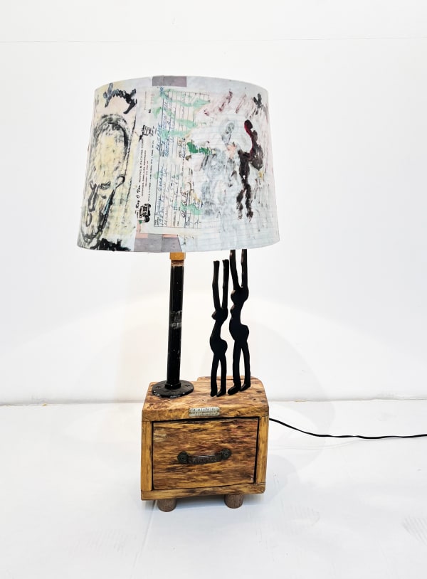 Purvis Young Purvis personal bedroom lamp, N.D. Mixed media on lamp 31 x 12 1/2 x 12 1/2 in 78.7 x 31.8 x 31.8 cm