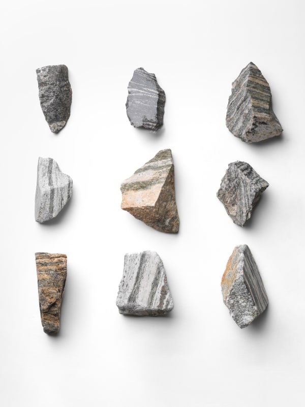 Angela Palmer Written in Stone: Journey from the South Pole (xi), 2023 Lewisian Gneiss, circa 3 billion years and White Anorthosite, circa 2.5 billion years, Isle of Harris 63 x 66.5 x 11 cm 24 3/4 x 26 1/4 x 4 1/4 in Unique