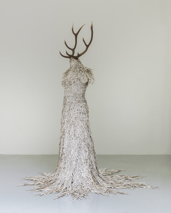 Susie MacMurray Stalker, 2021 Sliced deer antlers, antlers & canvas Approx 240 cm high Unique