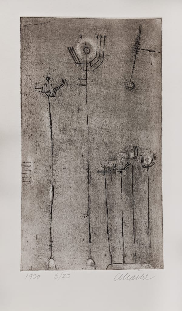 Geoffrey Clarke Father, Mother and Children (42), 1950 Etching: sugar lift, open-bite on steel, printed in black. 35 x 20 cm 13 3/4 x 7 7/8 in Edition 5 of 25