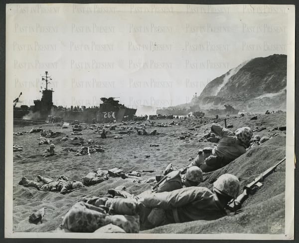 Bob Campbell, “Beachhead of Iwo Jima” - Marines digging in on the Iwo Jima beachhead swept by deadly Japanese fire., 1945