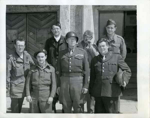 Charles Haaker, “Blood And Guts” Gen. George S. Patton, Commander of the US Third Army in Europe hold his last conference with newsmen at his headquarters after Germany’s surrender 5.17.45, 1945