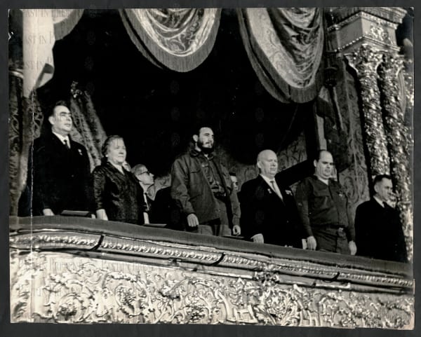 Photokhronika TASS, Balcony of Power — Fidel Castro and Nikita Khrushchev at the Bolshoi, May Day Moscow 1963, 1963