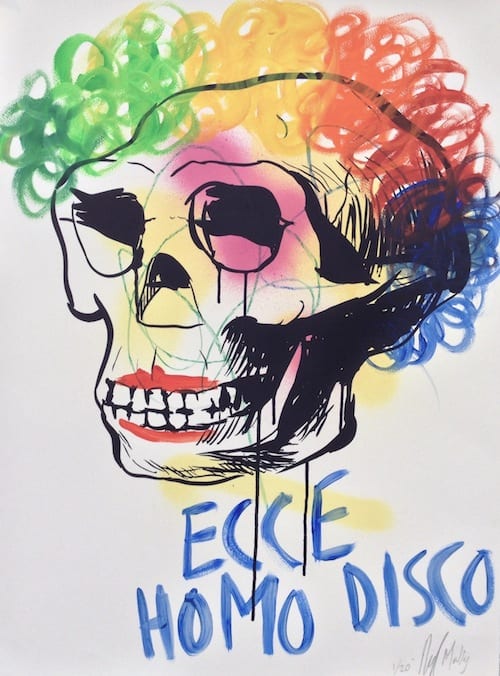 Shaun Doyle & Mally Mallinson Ecce Homo Disco, 2013 Silkscreen print with hand finished spray paint, wax crayon and gouache details. Edition of 20. Signed and numbered by artists. Framed 76 x 56.5 cm 29.9 x 22.2 in ed.1