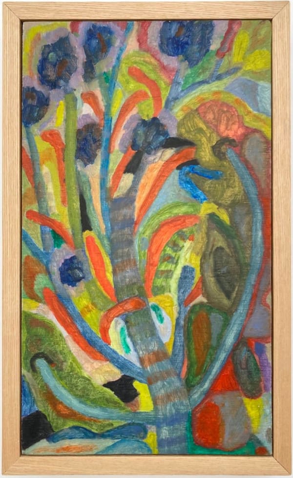 Lauren Bryden Tender Stem, 2023 Oil on wood framed in oak Framed 26 x 16 x 3 cm Signed, titled, and dated