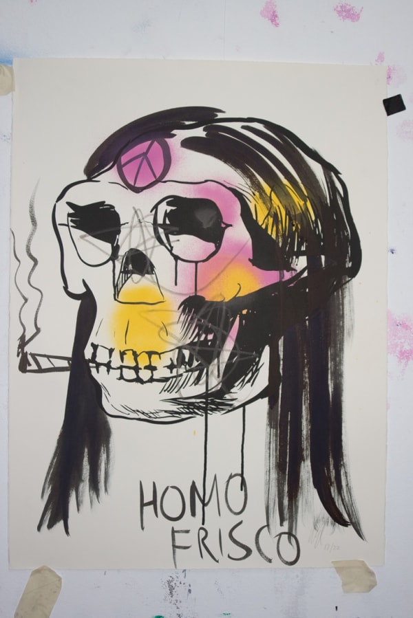 Shaun Doyle & Mally Mallinson Homo Frisco, 2011 Screen print, spray paint and gouache on paper. Signed and dated by the artists. 76 x 57 cm