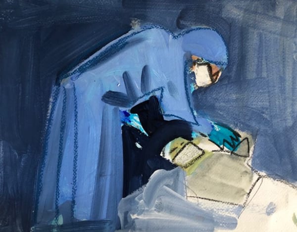 Susie Hamilton Blue Nurse 7, 2020 acrylic and pastel on paper 24 x 32cm signed titled dated