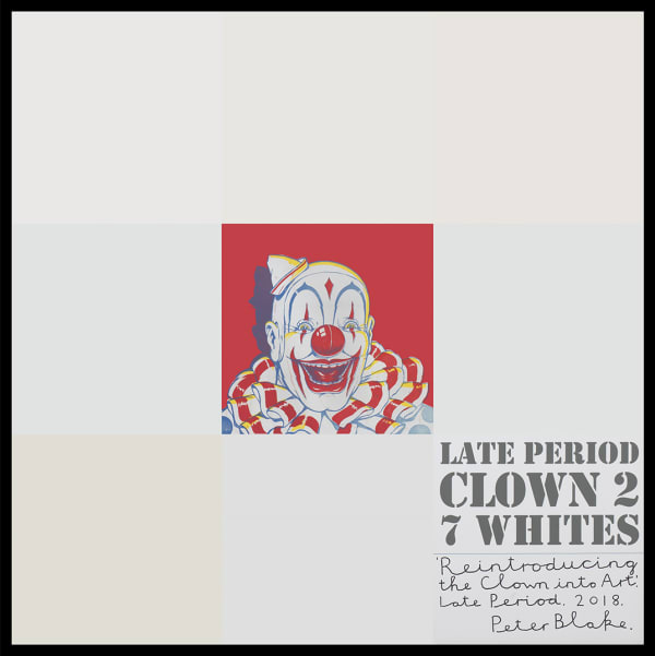 Peter Blake Late Period Clown 2: 7 Whites, 2018 Acrylic, enamel and inkjet print on wood panel Signed, titled and dated 94.2 x 94.2 cm