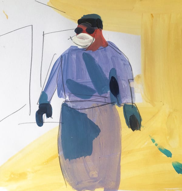 Susie Hamilton Blue Nurse 3, 2020 acrylic and pencil on paper 21 x 21cm signed titled dated