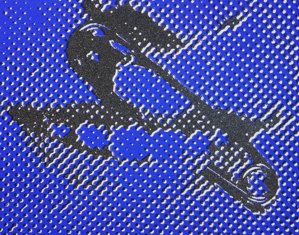 Jamie Reid, Pinned Queen (21. Black and blue on white diamond dust, negative), 2013