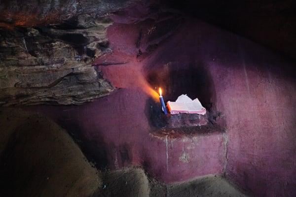 Paul Weinberg, The cave church of Lekhalong la bo Tau region (the Pass of Lions) has had many iterations. Established as a mission by Canon Henry Beckett, the Superior of St Augustine, many different spiritual practices also find sanctuary here, Mantsopa Cave Church, Fr, 2019-21