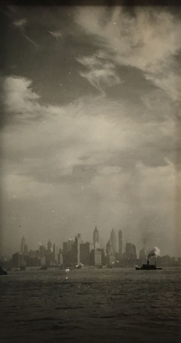 Fred Zinnemann Untitled [steamboat in front of Manhattan skyline], 1932 Vintage gelatin silver print 4 x 2 1/4 inches