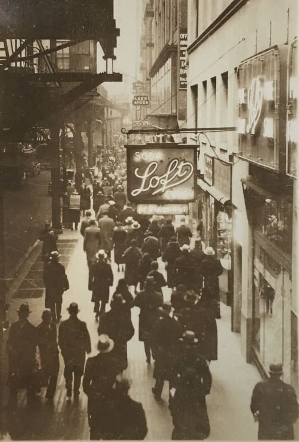 Fred Zinnemann Untitled [Loft sign on street], n.d. Vintage gelatin silver print 2 7/8 x 2 inches