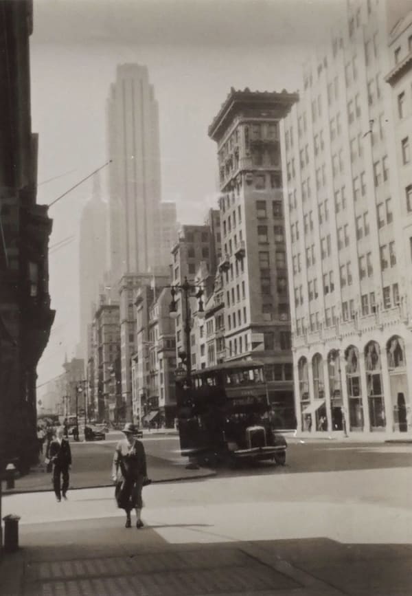 Fred Zinnemann 5th Ave & 54th Street, Looking Downtown, August 31, 1932 Gelatin silver print 3 1/4 x 2 1/4 inches; Signed, titled & dated in pencil on verso
